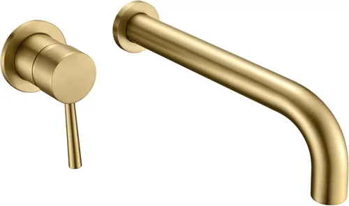 Vista 12 de SUMERAIN Grifo de bañera de montaje en pared Grifo de bañera de baño con boquilla de llenado de bañera larga, acabado negro y dorado, manija única