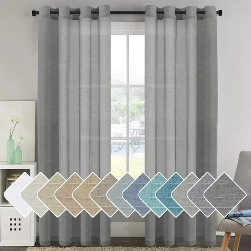 Vista 101 de H.VERESAILTEX - Cortinas de lino natural mezclado con 2 paneles semi transparentes de lino texturizado para sala de estar/dormitorio filtrado