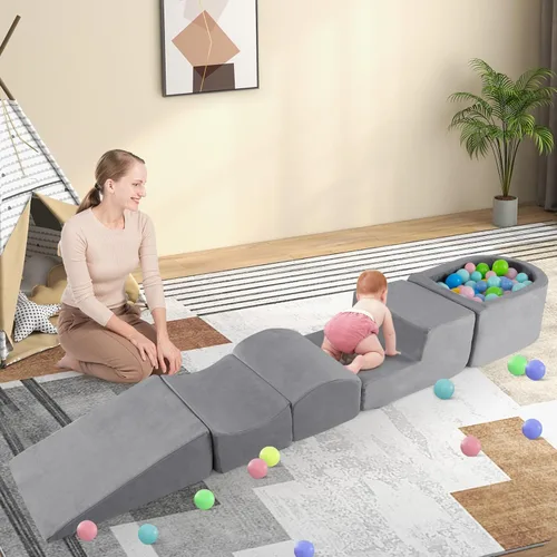 Vista 8 de INFANS Juguetes de escalada para niños pequeños, bloques de escalada de espuma y pozo de pelotas para bebé, 5 piezas de bloques de escalada y gateo