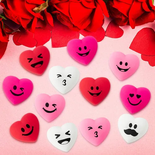 Vista 4 de Eartim Regalos de intercambio de San Valentín a granel 28 piezas de juguetes para apretar de corazón mochi para el día de San Valentín, mini