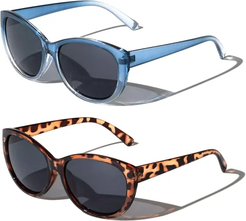 Vista 11 de 2 pares de lentes de sol de lectura para exteriores para mujer, de gran tamaño, con lente completa, leopardo