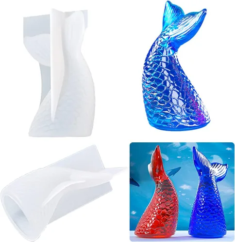 Vista 5 de Zayookey Molde de cola de sirena, molde de epoxi de cristal, cola de pez 3D, moldes de resina de silicona, molde de fundición de resina epoxi