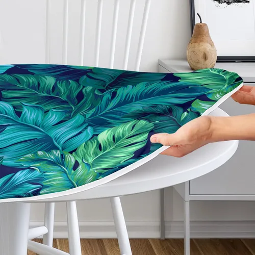 Vista 3 de Round Fitted Tablecloth with Elastic Edge Indoor Outdoor Washable Reusable Table Cover for Kitchen Picnic Party Fits 36-40" Diameter Round Tables