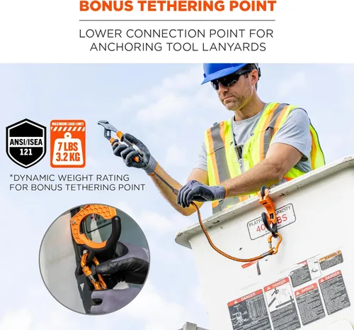 Vista 4 de Ergodyne Squids 3178 Gancho de cubo de antena de bloqueo con punto de amarre, se adapta a labio de 2 pulgadas, fija bolsas de herramientas