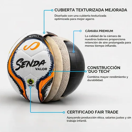 Vista 4 de SENDA Balón de fútbol Valor Premium, certificado de comercio justo Fucsia/Naranja Claro