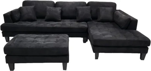 Vista 7 de Stendmar Juego de sofá seccional de 3 piezas de 120 pulgadas en forma de L, cojín extraíble contemporáneo de tela de microfibra gris oscuro, S168RDG