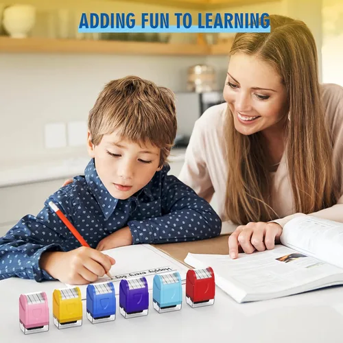 Vista 6 de Sellos rodantes de práctica de líneas de escritura a mano discontinuas para padres y maestros, sellos autoentintables de línea rodante, herramienta