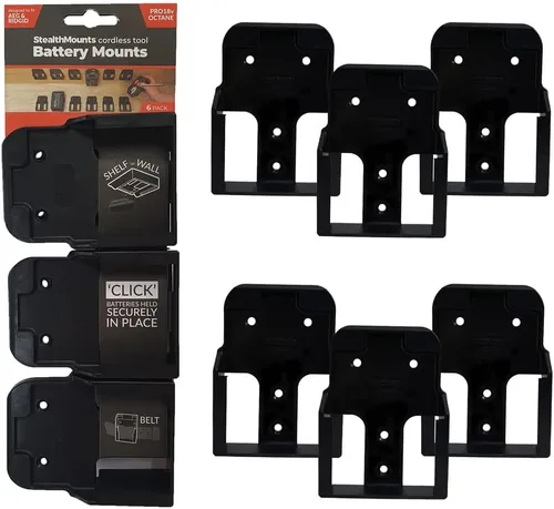 StealthMounts Soporte de batería compatible con Ridgid 18V (paquete de 6) - Soportes de batería negros | Fabricado en el Reino Unido