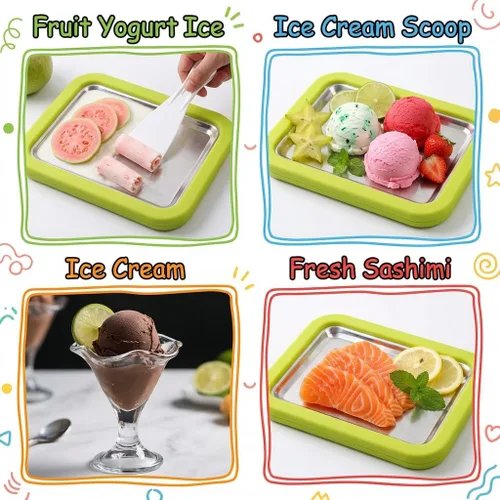 Vista 7 de Rolled Ice Cream Maker, Diy Homemade Rolled Myfroroll Ice Cream Tray, At Home Rolled Ice Cream Kit with 2 Scrapers, Suitable for Families and