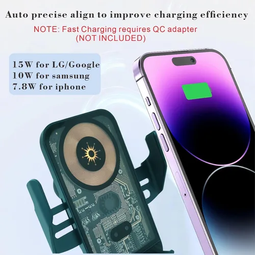 Vista 4 de Soporte inalámbrico para cargador de automóvil, carga rápida de 15 W, soporte para cargador de automóvil para iPhone/Samsung para iPhone 17 16 15 14