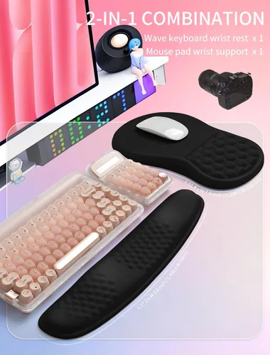 Vista 5 de Hokafenle Combinación 2 en 1, reposamuñecas para teclado Wave y almohadilla ergonómica para ratón con curvatura, soporte de muñeca para aliviar