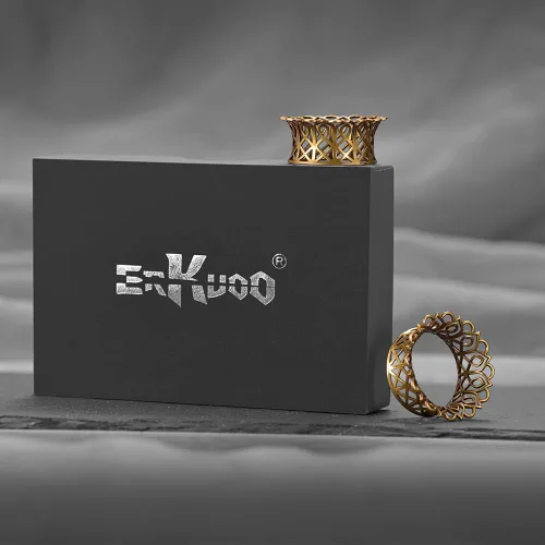 Vista 7 de ERKUOO 2 medidores de oreja con patrón hueco, doble acampanado, túnel de oreja, expansor, aretes de carne, piercing de lóbulo, joyería de 2 a 1