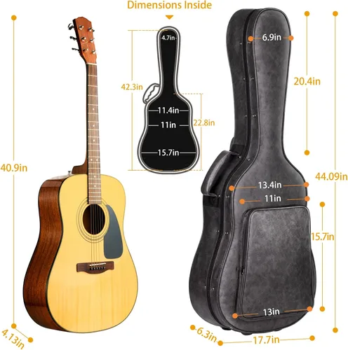 Vista 3 de CAHAYA Funda para guitarra acústica, resistente al agua, 0.8 pulgadas de grosor, acolchado impermeable, diseño de poliuretano, fácil limpieza, con 3