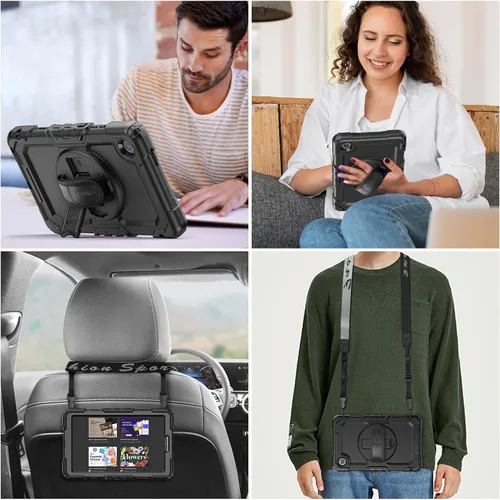 Vista 5 de SEYMAC stock Funda para tablet Lenovo Tab One (TB305FU) de 8.7 pulgadas con protección contra caídas, soporte giratorio de 360° y correa