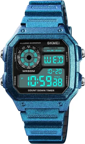 PASOY Men's Digital Multi-Function Watches Dual Time Alarm Stopwatch Countdown Backlight Waterproof Watch