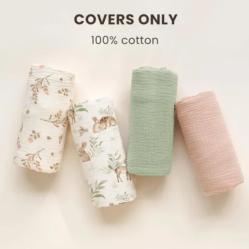 Vista 2 de Konssy Juego de 2 fundas de muselina para tumbona de bebé, 100% algodón, suave y transpirable para niños y niñas (bosque, salvia)