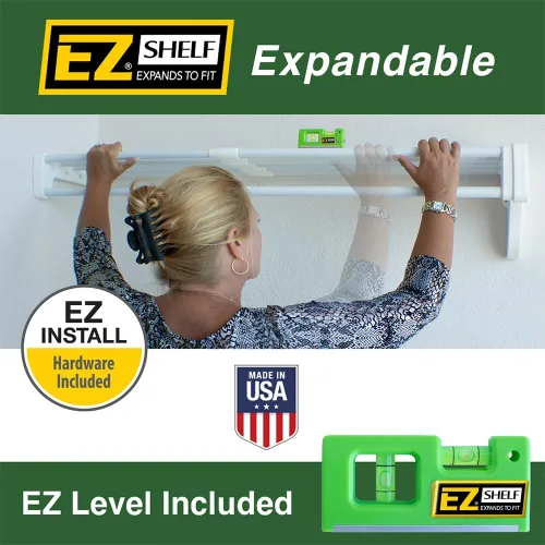 Vista 2 de EZ Shelf - Estante extensible para armario de bricolaje (sin barra para colgar) - 63.3 a 118 pulgadas - Blanco - Fácil de instalar en 2 paredes