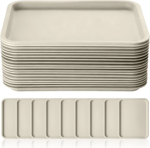 Vista 12 de Gerrii 18 bandejas de plástico de comida rápida a granel, bandeja para cafetería, bandeja para parrilla, bandeja de almuerzo escolar, bandeja 9