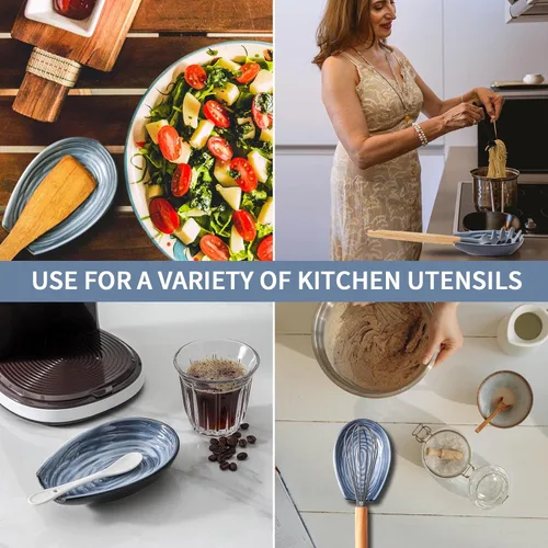 Vista 4 de Juego de 2 soportes de cuchara Hasense para encimera, soporte para cucharas de cocina para encimera de cocina, soporte de utensilios de cerámica