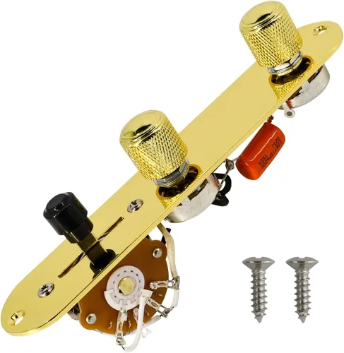 Vista 10 de Placa de control de guitarra totalmente cargada, interruptor de 3 vías precableado, 250 K, grandes potenciómetros moleteados, controles de tono
