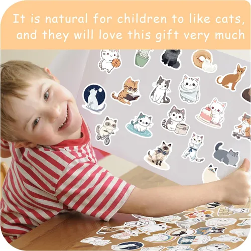 Vista 6 de 102 calcomanías de gato, lindas calcomanías de animales para niños, vinilo de dibujos animados, impermeable, divertidos gatos para botella de agua