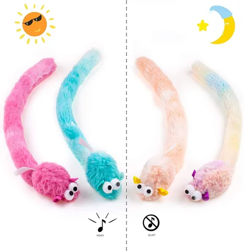 Vista 3 de CHIWAVA 4 paquetes de juguetes de peluche suave de 15 pulgadas de largo, ratones con sonido de campana Rustle, pequeño juguete interactivo