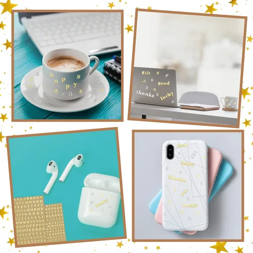 Vista 7 de Outus 18 hojas de calcomanías de letras pequeñas, minicalcomanías de números del alfabeto, autoadhesivas, letras de monograma, calcomanías de letras