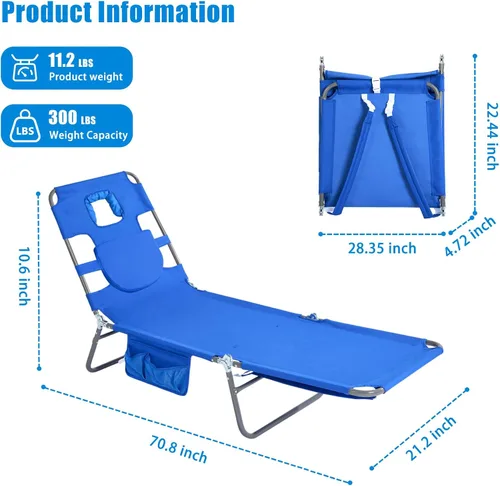 Vista 3 de SUNNYFEEL Sillón de playa, mochila reclinable, sillas de playa planas, silla de bronceado boca abajo, sillas de camping plegables, catre portátil