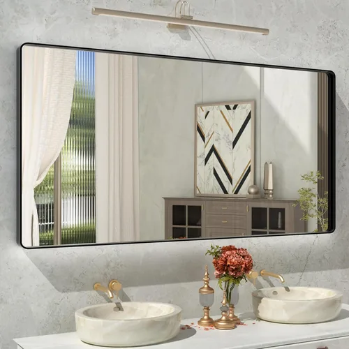 Vista 34 de Espejo de baño LED de 48 x 40 pulgadas con luces, retroiluminado y frontal iluminado para pared, espejo de tocador LED inastillable con memoria