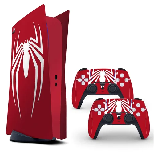 Ps5 skin redwhite spider protective wrap cover vinyl sticker decals for sony playstation 5 disk version console and two dual sense 5 sticker ps5