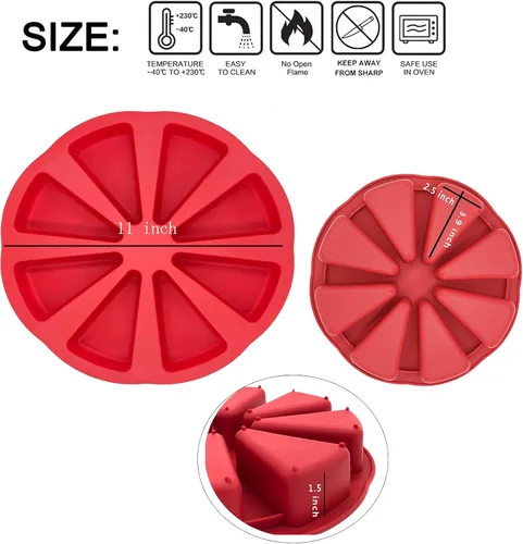 Vista 4 de Meajore 2 moldes triangulares de silicona para tartas, molde de 8 cavidades para pizza, 4 pulgadas de diámetro interno para brownies, magdalenas