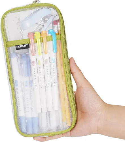 Vista 12 de ECHSRT Estuche para lápices de malla resistente al agua con cremallera, estuche de rejilla transparente para la escuela, la oficina y los viajes, 2