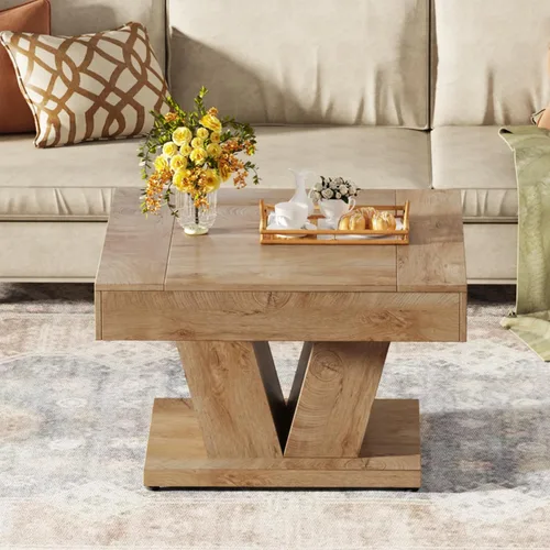 Vista 3 de Tribesigns - Mesa de café cuadrada, mesa de centro de madera para sala de estar, mesa de acento moderna de 31.5" para cóctel y té, natural