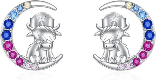 YFN Aretes de tuerca de plata de ley con diseño de luna y animales lindos para mujeres y niñas