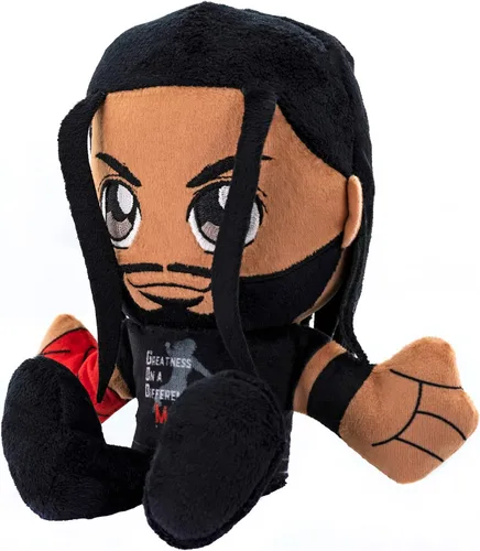 Vista 5 de Bleacher Creatures WWE Roman Reigns - Peluche de 8 pulgadas Kuricha sentado (modo GOD), juguete suave inspirado en Chibi