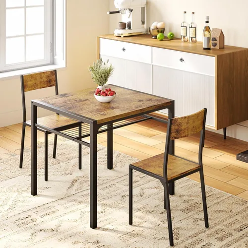 Vista 12 de Gizoon Mesa de cocina y 2 sillas para 4 personas con banco, juego de mesa de comedor de 4 piezas para espacios pequeños, apartamento (marrón rústico)