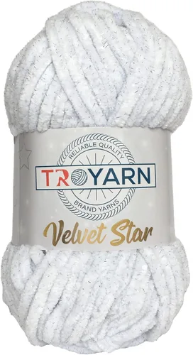 Troyarn Velvet Star, Hilo de Chenilla con Destello Plateado para Manta de Bebé Amigurumi para Crochet y Tejido Super Grueso 100 gr (120 yardas)