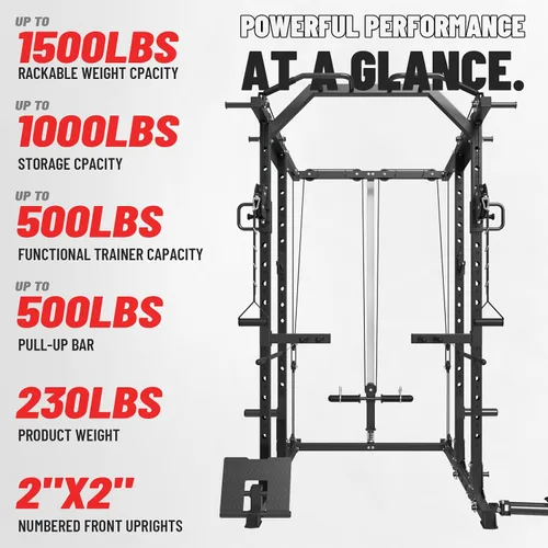 Vista 7 de Mikolo Jaula de Potencia, Rack de Potencia con Sistema de Cruce de Cables, 1500LBS Rack para Sentadillas con Sistema de Jalón LAT, Jaula de Negro
