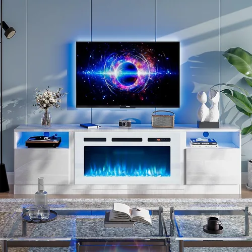 Vista 13 de oneinmil Soporte de TV para chimenea con chimenea eléctrica de 36", centro de entretenimiento con luz LED, gabinete de almacenamiento moderno