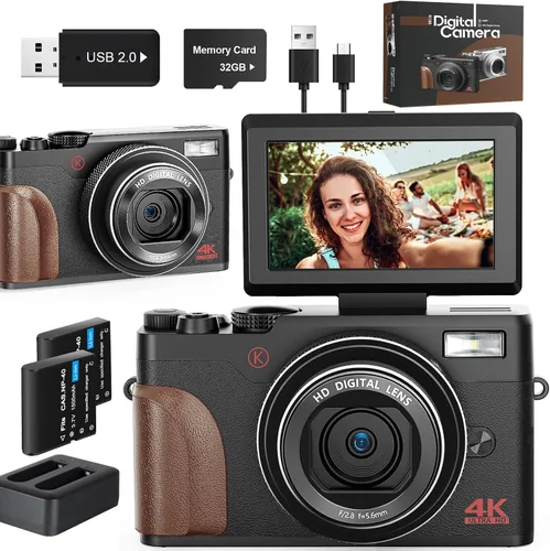 TURE - Cámara digital 4K de 48 MP para fotografía y vlogging de YouTube, cámara de video de enfoque automático UHD con zoom 18X con pantalla