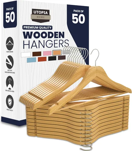 Vista 19 de Utopia Home Perchas de madera de alta calidad, paquete de 20 – Percha duradera y delgada – Percha para trajes con gancho giratorio de 360 grados