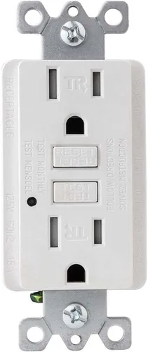 Sunlite 55410 E542 GFCI, salida dúplex, 15 amperios, 120 VAC, 2 polos/3 cables, resistente a manipulaciones, placa de pared a juego incluida, luz