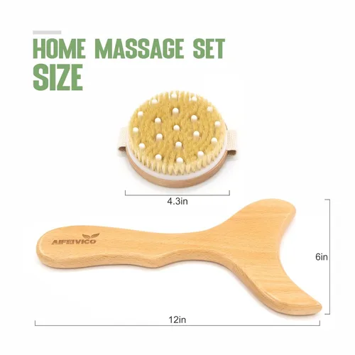 Vista 5 de Pala de drenaje linfático y cepillo corporal de cepillado en seco, herramienta Gua Sha de cuerpo de madera con cepillo para piel seca, paleta