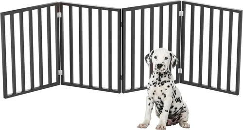 Vista 13 de Puerta para mascotas - Valla plegable de 3 paneles para perros de interior para escaleras, pasillos o puertas - Vallas para perros de madera Negro