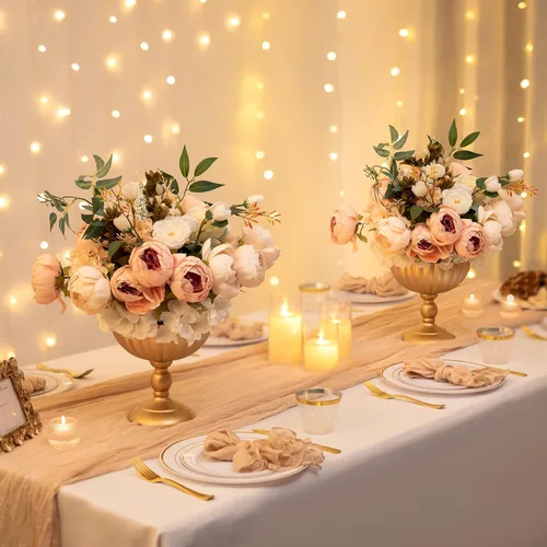 Vista 3 de Sziqiqi Jarrón de Urna Dorado para Boda: Jarrones de 7.9 Pulgadas de Alto como Centros de Mesa para Decoraciones de Mesa - Juego de 2 Jarrones