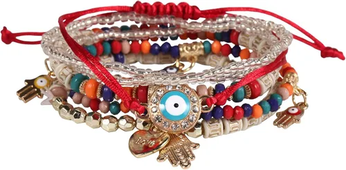 Vista 6 de Solosoya Bohemian Boho Stackable Bracelets for Women Set, Girls Stretch Multilayer Stack Beads Colorful Beaded Charm Bracelets Girl Handmade Jewelry