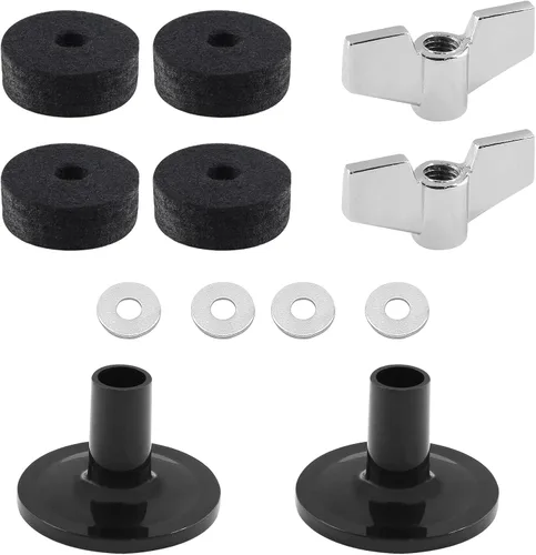 Biaungdo 12 accesorios de repuesto para platillo, fieltros y copas de platillo Hi-Hat, funda de soporte con arandela y base, tuercas de ala para