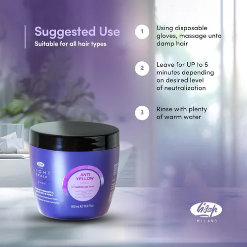 Vista 3 de Lisap Máscara capilar morada, cuidado del cabello con escala de luz, tóner anti amarillo para rubios, rubio tonificante, cabello blanco y plateado