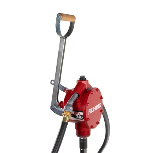 Vista 2 de Fill-Rite FR152 bomba de mano de pistón con manguera y boquilla, color rojo
