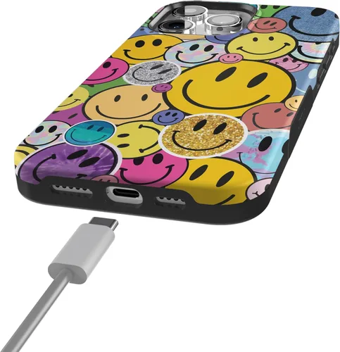 Vista 2 de Funda Casely para iPhone 15 Pro Max Todas las sonrisas Adhesivo de cara sonriente Compatible con MagSafe Diseño protector audaz
